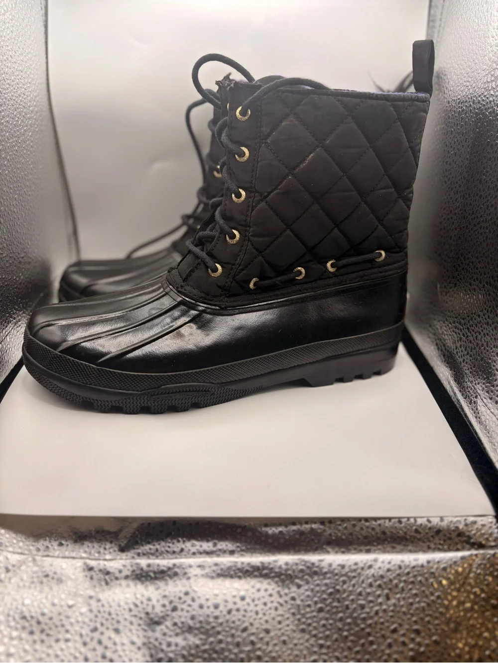 Sperry Black Quilted Lace-Up Waterproof Duck Boots